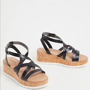Black faux leather & cork gladiator sandal